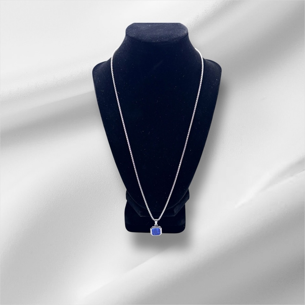 Unisex Elegant Silver Necklace with Blue Pendant